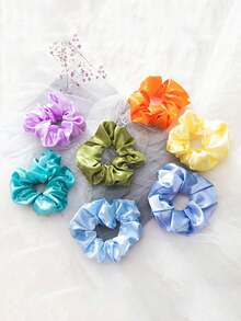 Randomly Colored Large Hair Loop, Smooth Satin Surface, French Elegant Scrunchie, Versatile Elastic Rubber Band Headwear Accessory For Women - Multicolor - View 1