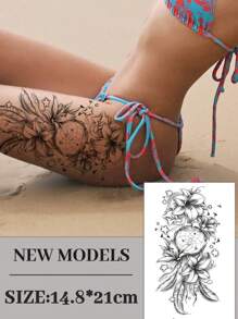 1pc Temporary Tattoo Sticker Set With Stars, Lilies, Feathers, Cute And Sexy Female Water Transfer Waterproof Tattoo, Realistic Disposable Fake Tattoo Sticker, Unisex, Suitable For Waist, Abdomen, Back, Thighs, And Arms, Body Art Can Cover Scars, DIY Gift