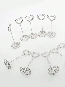 PARTYJRONE 10pcs/20pcs 8.5*4cm Heart Shaped Table Number Holders, Desk Picture Stands, Paper Menu Clips For Festive Table Decoration,Christmas - Silver - View 4