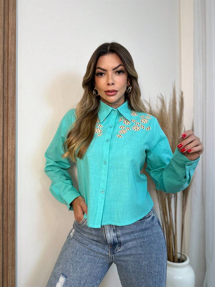 Women Blouses - 薄荷藍 - 查看 1