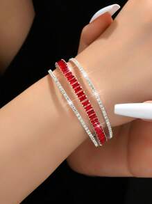 INN NEVV 1 Miếng Của phụ nữ Cao-kết thúc Nhiều lớp Kim cương Dát Mở Vòng đeo tay còng , Thích hợp Đối với Đi ra ngoài - Đỏ - Xem 2