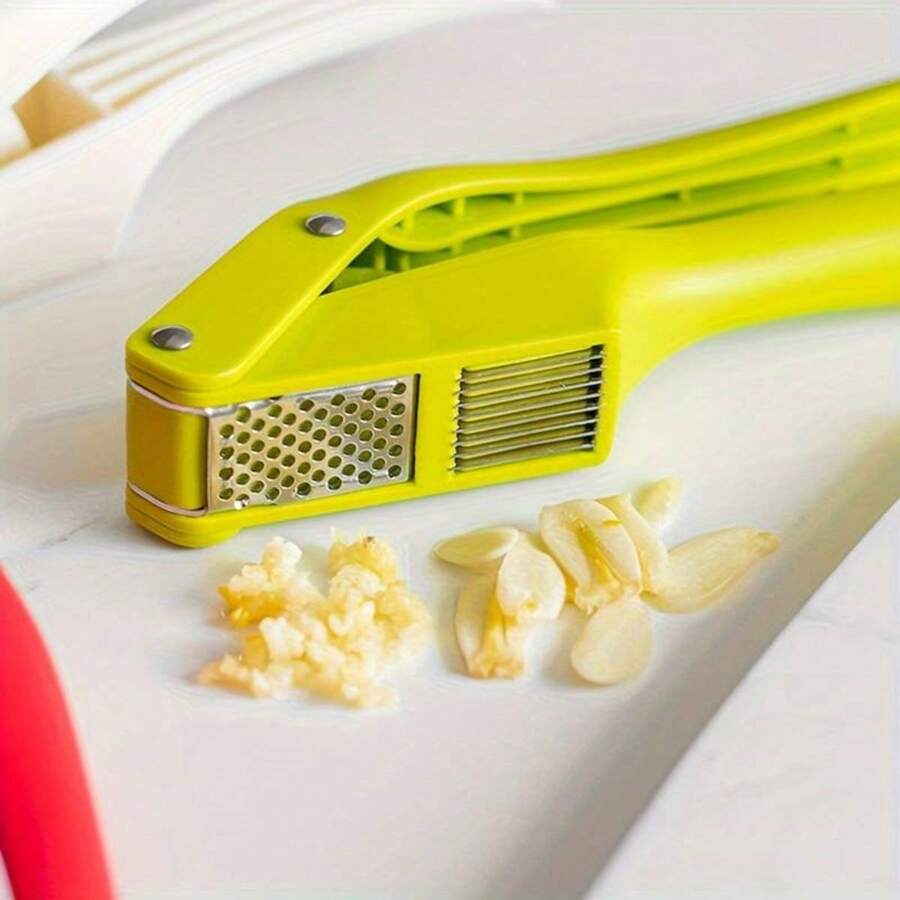1pc Green 2 In 1 Garlic Press And Garlic Slicer Chopper, Squeezable Garlic And Ginger Crusher