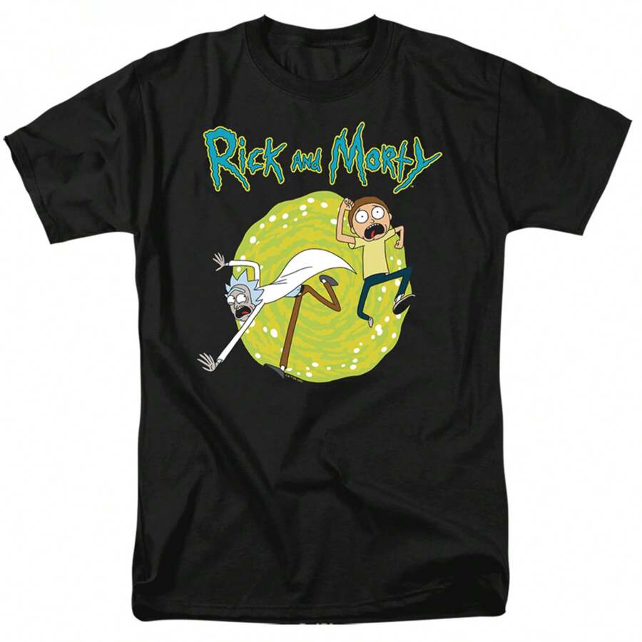 Rick And Morty Through The Portal T-Shirt - 黑色 - 查看 1