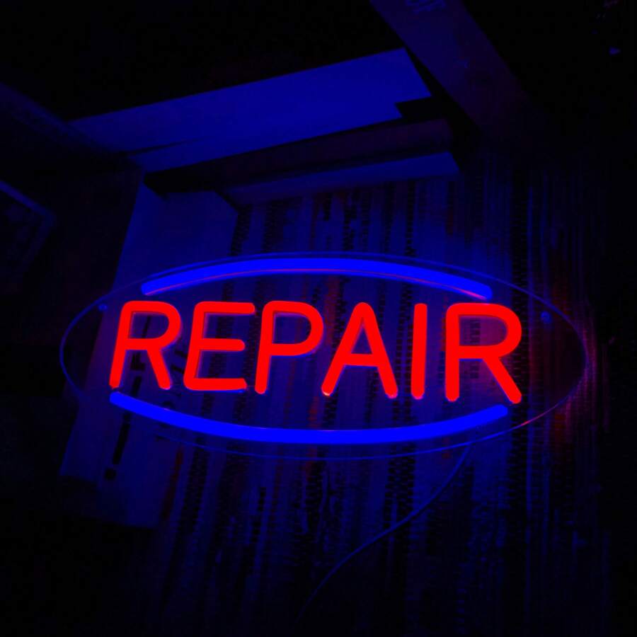 Repair Neon Signs For Wall Decor, LED Garage Decor Wrench Shaped Neon