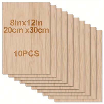 10pcs/5pcs/1pc Blank Sheets For Crafts-12 X 8 Inch- 1.5mm Thick Plywood Sheets With Smooth Surfaces-Unfinished Rectangle Wood Boards For Laser Cutting, Wood Burning, Architectural Models, Staining