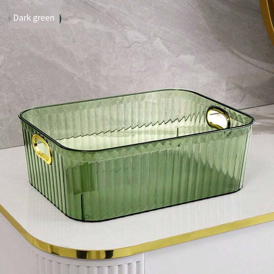2pcs Luxury PET Tabletop Cosmetics Storage Box, Acrylic Dresser Skin Care Sundries Tea Table Snacks Storage Basket - Green - View 1