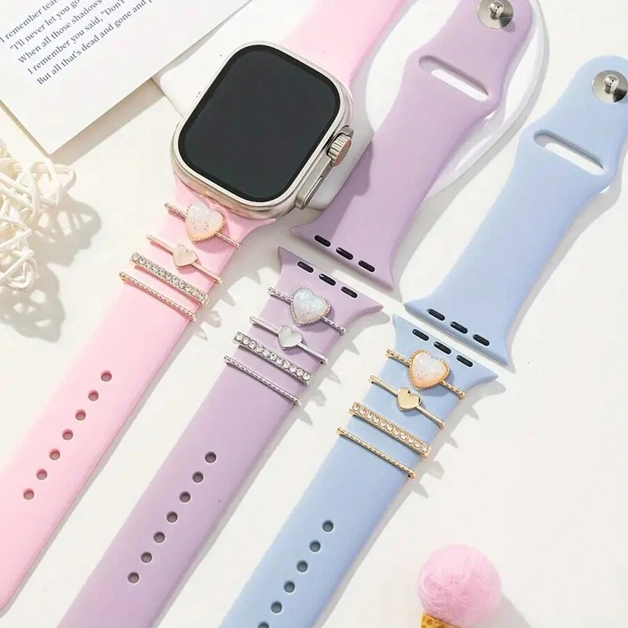 4入組簡約心形和華麗鑲嵌鋅合金智能手錶表帶適配器,適用於38/40/41/42/44/45/49mm蘋果手錶超/se/9/8/7/6/5/4/3/2/1 - 均碼 - 查看 1