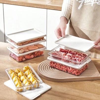 1 st PET Kylskåp Fresh-Keeping Box. -20-70°C, separat låda för förslutning och frysning av köttförvaringsbehållare