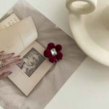 復古毛絨頭髮夾，兔耳朵和鑽石裝飾，適用於女士齊瀏海髮型，側面髮夾，2024秋/冬 - 彩色 - 查看 4