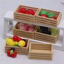 2pcs/Bag Mini Wooden Fruit Frame Model Accessories, Miniature Scene Storage Basket Decoration, Pocket Scene Matching Storage Basket, Mini House Specific Scene Accessories - Beige - View 4