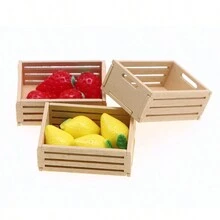 2pcs/Bag Mini Wooden Fruit Frame Model Accessories, Miniature Scene Storage Basket Decoration, Pocket Scene Matching Storage Basket, Mini House Specific Scene Accessories - Beige - View 9