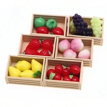 2pcs/Bag Mini Wooden Fruit Frame Model Accessories, Miniature Scene Storage Basket Decoration, Pocket Scene Matching Storage Basket, Mini House Specific Scene Accessories - Beige - View 7
