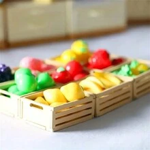 2pcs/Bag Mini Wooden Fruit Frame Model Accessories, Miniature Scene Storage Basket Decoration, Pocket Scene Matching Storage Basket, Mini House Specific Scene Accessories - Beige - View 6