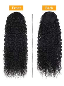 Cola de caballo rizada larga de 22 pulgadas con extensión de clip de cordón de dibujo instantáneo sintético resistente al calor, sujetada en la cola de caballo, extensión de pelo rizado - Negro - Ver 6