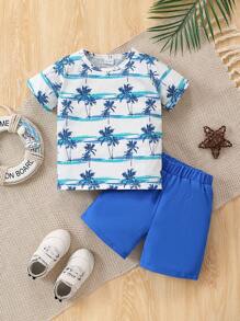 Conjunto de shorts de manga corta premium para vacaciones en la playa - Azul - Ver 1