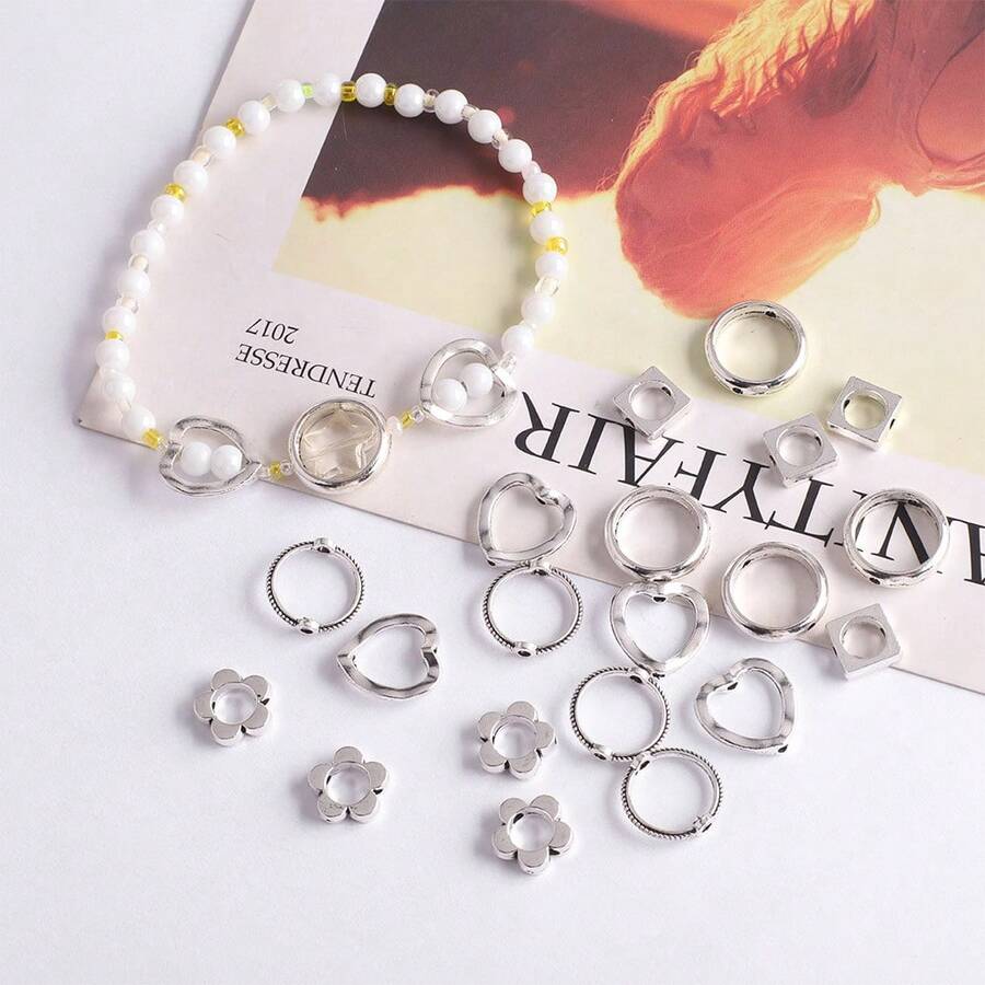 20入組合金鑲嵌圓形鑽石,用於diy珠寶製作,心形/花形/圓形