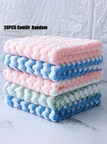 20 pezzi Asciugamani per mani e viso in pile di corallo con motivo a onde cationiche, panno morbido e senza lanugine per viso, corpo e mani, adatto per scuola, ritorno a scuola, viaggio, elementi essenziali per il viaggio, essenziali per la casa, asciugamano, cura della pelle