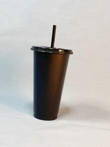 1pc Clear Plastic Drinking Cup With Straw - Clear - View 10