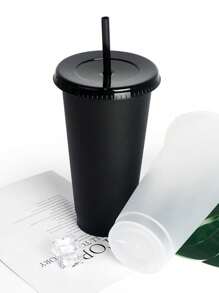 1pc Clear Plastic Drinking Cup With Straw - Clear - View 8