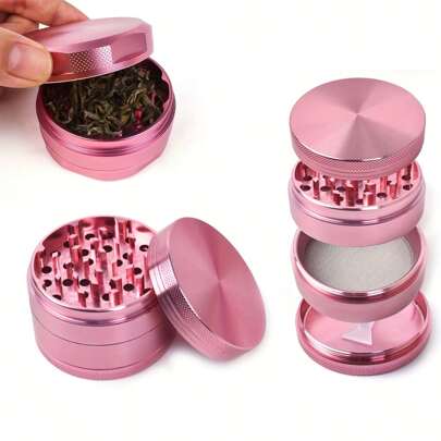 1pc Rose Pink Portable Metal Grinder, 4 Layers, Cute Design, Available In 1.57 Inch Or 1.96 Inch