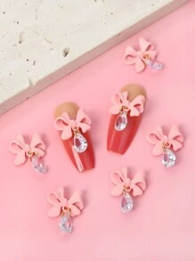 10Pcs Pink Alloy Bow Pendant Nail Decoration 3D Metal Bowknot Nail Charm Jewelry Diy Manicure Design Accessories Nail Supplies Nails Nail Charms Nail Gems - Pink - View 2