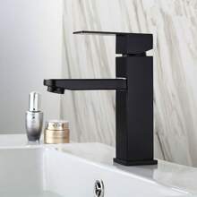 1 pièce Lavabo carré en acier inoxydable noir, robinet mitigeur moderne haut et court pour eau chaude et froide, accessoires de salle de bain, outils de salle de bain - Noir - Voir 1