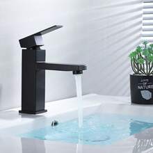 1 pièce Lavabo carré en acier inoxydable noir, robinet mitigeur moderne haut et court pour eau chaude et froide, accessoires de salle de bain, outils de salle de bain - Noir - Voir 4