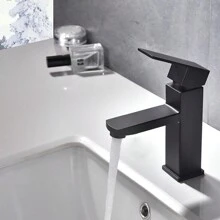 1 pièce Lavabo carré en acier inoxydable noir, robinet mitigeur moderne haut et court pour eau chaude et froide, accessoires de salle de bain, outils de salle de bain - Noir - Voir 3