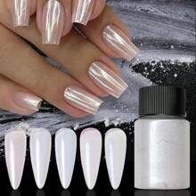 1 caja de uñas postizas de perlas blancas, polvo brillante, polvo cromado blanco de luz de luna, pigmento de espejo de concha para decoración de arte de uñas - Blanco - Ver 3