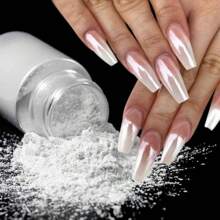 1 caja de uñas postizas de perlas blancas, polvo brillante, polvo cromado blanco de luz de luna, pigmento de espejo de concha para decoración de arte de uñas - Blanco - Ver 1
