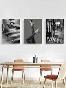 3pcs Modern Feminine Canvas Poster, Luxury Shiny Wall Art, Black And White Home Decoration, Ideal Gift For Living Room, Bedroom, Office, Hallway, Dining Room, Hotel Wall Decoration, Room Decoration, Modern Style Canvas Painting, Room Art, Printed Picture, Unframed Gifts Birthday Graduation