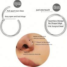 10/12/20/21 Pcs Hypoallergenic 316L Surgical Stainless Steel Nose Rings Hoops - Silvery Nose Piercings - L Shape And Corkscrew Nose Rings