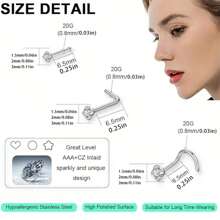 10/12/20/21 Pcs Hypoallergenic 316L Surgical Stainless Steel Nose Rings Hoops - Silvery Nose Piercings - L Shape And Corkscrew Nose Rings