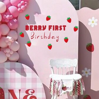 Berry First Birthday Sticker, Strawberry Theme First Birthday Bunting Sign For Kids, Berry 1st Birthday, Sweet One, Photography Prop For 1st Birthday Baby Party Decoration,Christmas