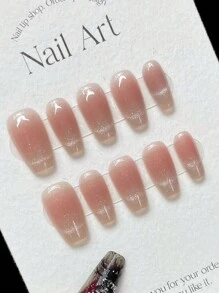 10pcs No-Show Glitter Cat Eye Design False Nail Tips, Easy To Apply And Remove Press On Nails Nail Supplies