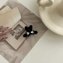 復古毛絨頭髮夾，兔耳朵和鑽石裝飾，適用於女士齊瀏海髮型，側面髮夾，2024秋/冬 - 彩色 - 查看 11