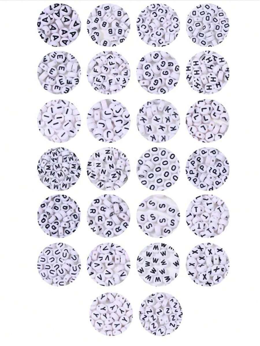 100pcs Round Acrylic Beads With Alphabet & Numbers & Heart Shape For Diy Jewelry Making Necklace & Bracelet (7x4mm) - 4*7mm Beads - View 1