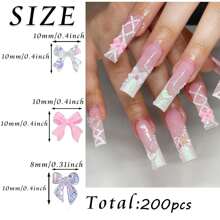 200PCS Bow Nail Charms 3D Resin Flatback Bowknot Charms For Acrylic Nails Design Cute Kawaii Ornament Nail Decoration Accessories For Women's Manicure DIY Nail Supplies Nail Gems