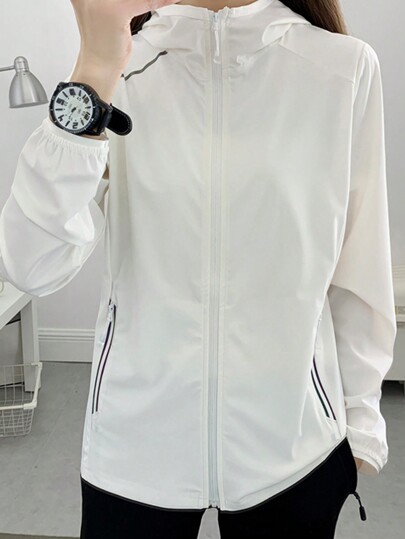 Summer Workout Women's Stretchy & Breathable Ice-Cool Fabric Hooded Sun Protection Jacket