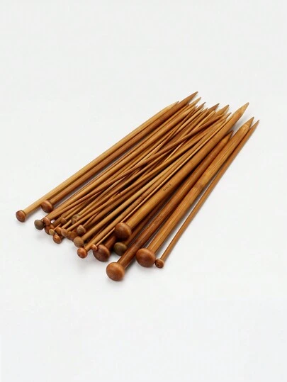 36入組竹製單頭針,25cm 9.8英寸長度針織鉤針用品,初學者手工製作（18個尺寸,從2.0mm到10.0mm）