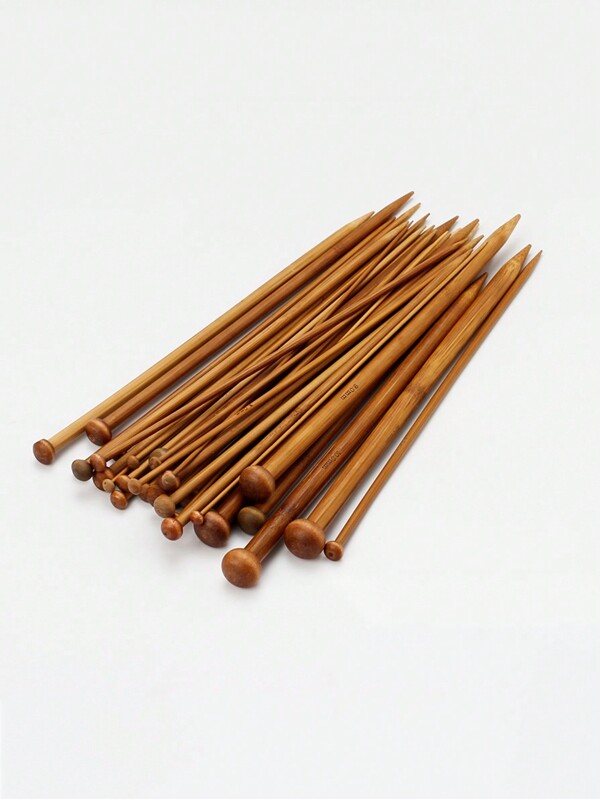 36pcs Bamboo Knitting Needles Set, Single Pointed Knitting Needles, 25cm 9.8 Inches Length Knitting Crochet Supplies For Beginners Handmade (18 Sizes From 2.0mm-10.0mm)