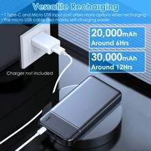 30000mAh/20000mAh/10000mAh Portable  Power Bank PD22.5WFast Charger External Battery Pack With 1 Micro USB Cable Fit For IOSPhone 15/14 Galaxy S24 And More For Summer Beach Travel Camping Fishing Hiking Mother Day - 黑色 - 查看 5