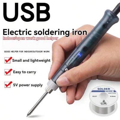 1 Set Of Portable 5V USB Soldering Iron Professional Electric Heating Tool Rework With Indicator Light Handle Welding Gun Repair Electric Welding Pen Tool,  Soldering Iron Welding Tools, Rework Station Desoldering Repair Accessories, DIY Gadgets For More Fine And Detailed Welding Work