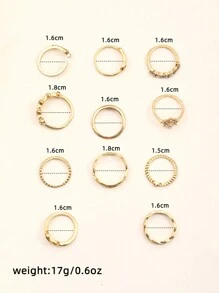 11pcs Gold Luxury Rhinestone Women's Alloy Ring Set Elegant Retro Jewelry Love Butterfly