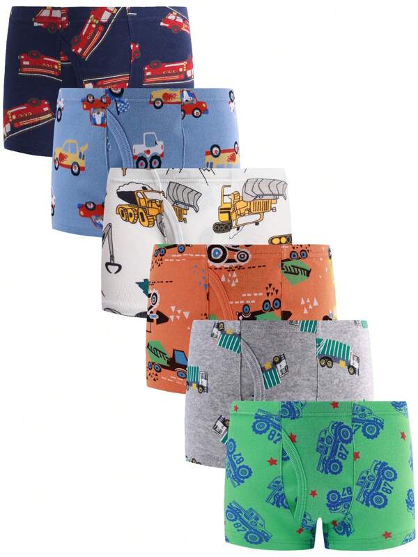 6 Pieces Young Boy Soft  Dinosaur Underwear Children Truck Panties