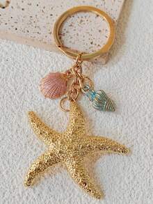 時尚貝殼海星鑰匙扣，女性度假配件