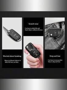 3pcs Tpu Soft Shell Car Key Cover Set+ Black Embossed Lanyard Keychain With Screwdriver Compatible With 3-button Folding Car Key