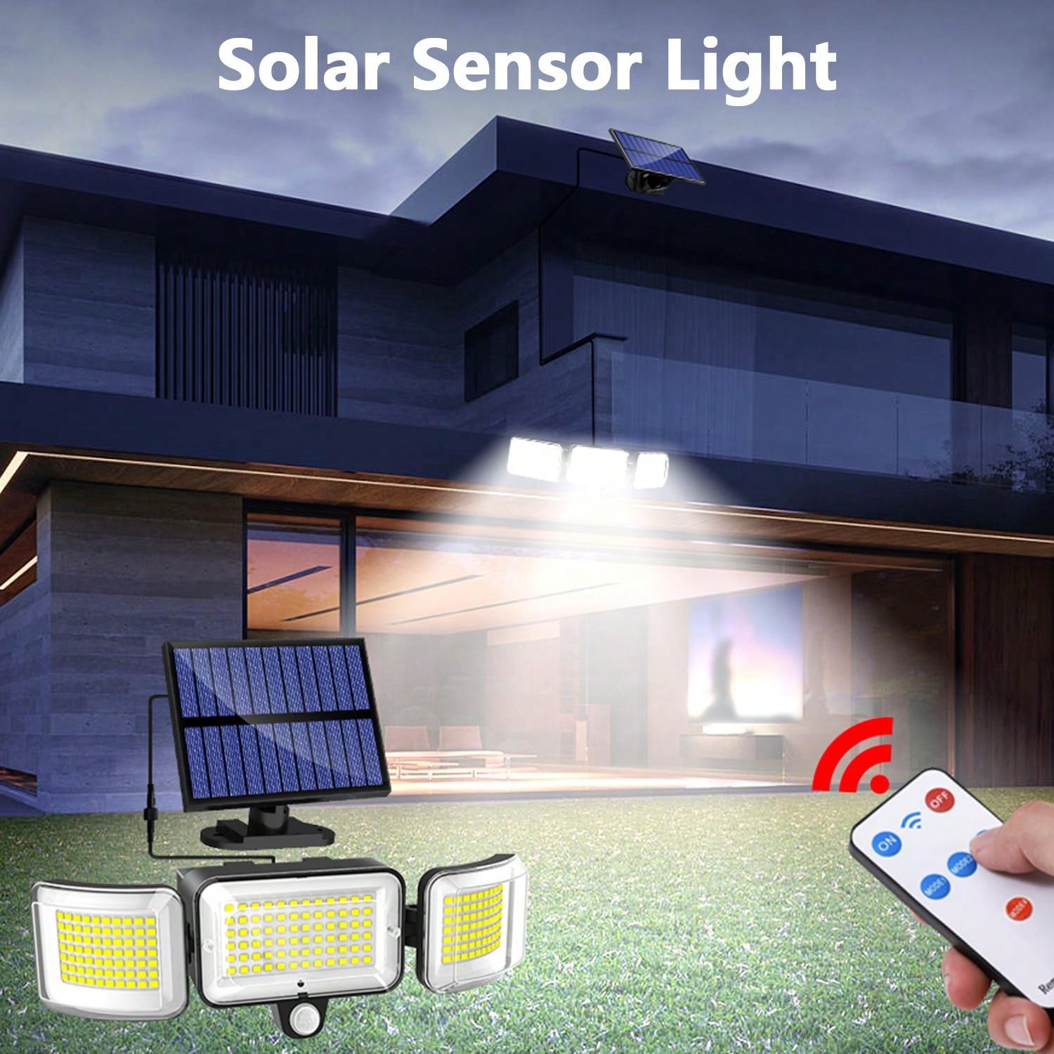 1/2pcs 224Led Solar Powered Split Type Ip65 Waterproof Light With 5m Extension Cord, Motion