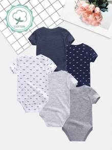 5 PCS Baby Boy Girl 0-12 Months Spectacles Print Casual Short Sleeves Baby Bodysuits Four Seasons