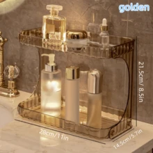 1pc Bathroom Storage Rack Double Layer Transparent Cosmetic Organizer Shelf For Perfume, Makeup, Glass & Cup, Toiletries - Transparent - View 2